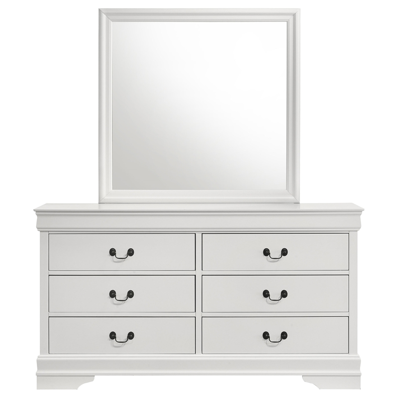 Pemberly Row Transitional 6-drawer Dresser and Mirror Set in White
