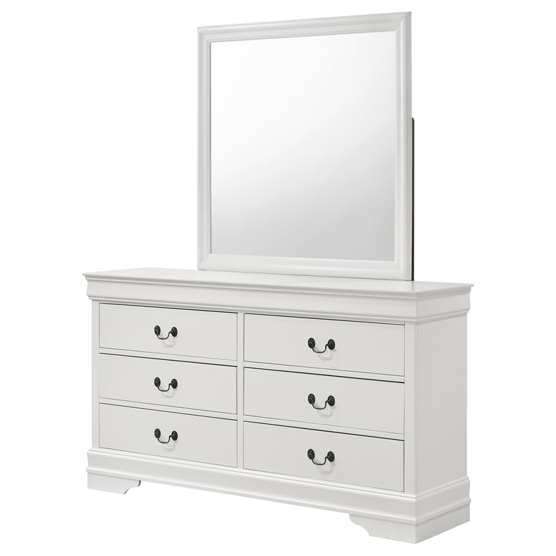 Pemberly Row Transitional 6-drawer Dresser and Mirror Set in White