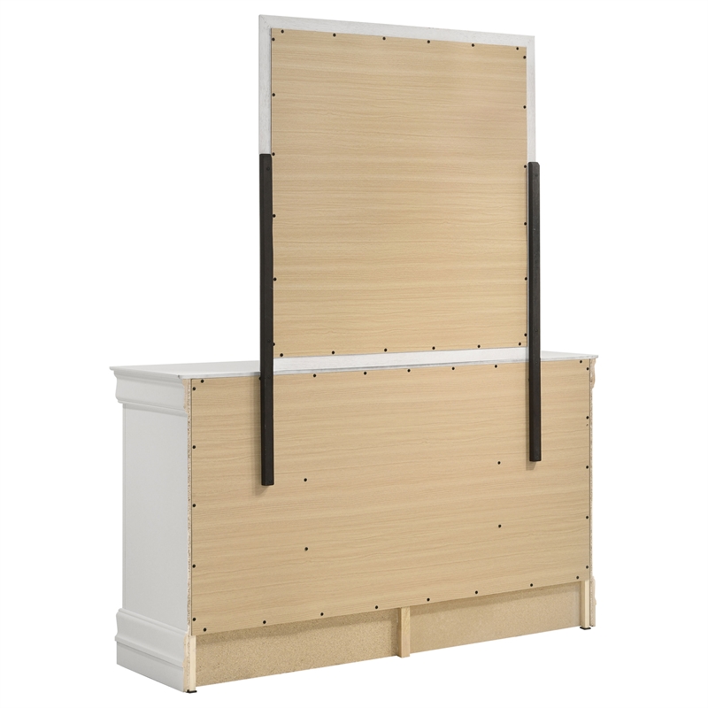 Pemberly Row Transitional 6-drawer Dresser and Mirror Set in White
