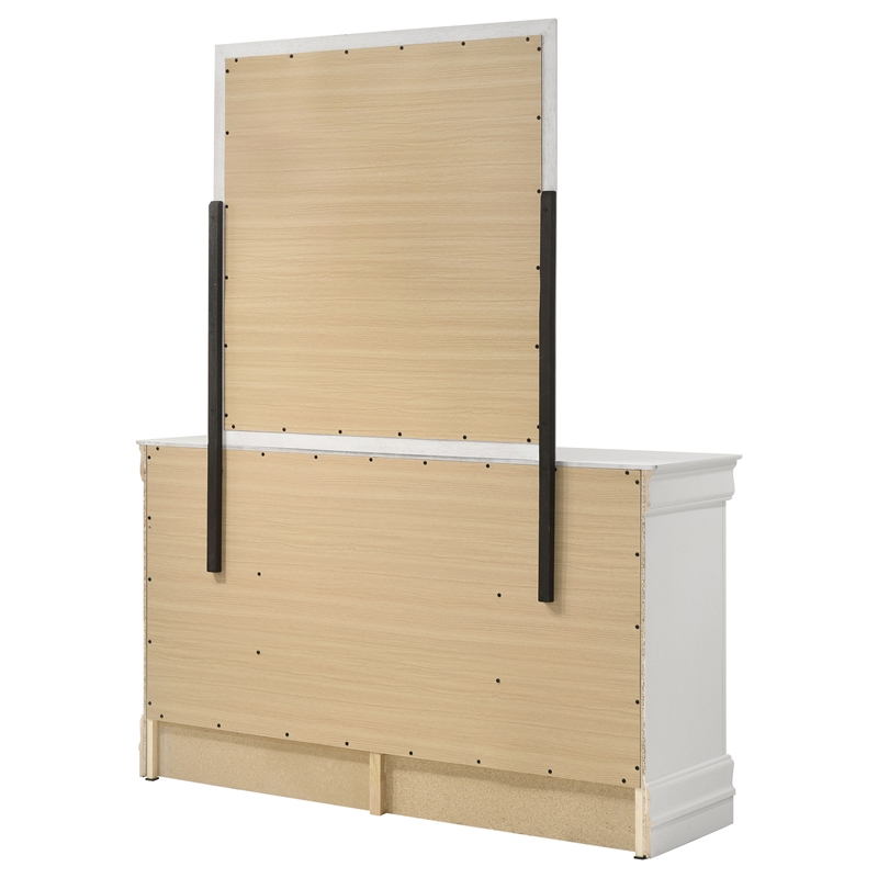 Pemberly Row Transitional 6-drawer Dresser and Mirror Set in White