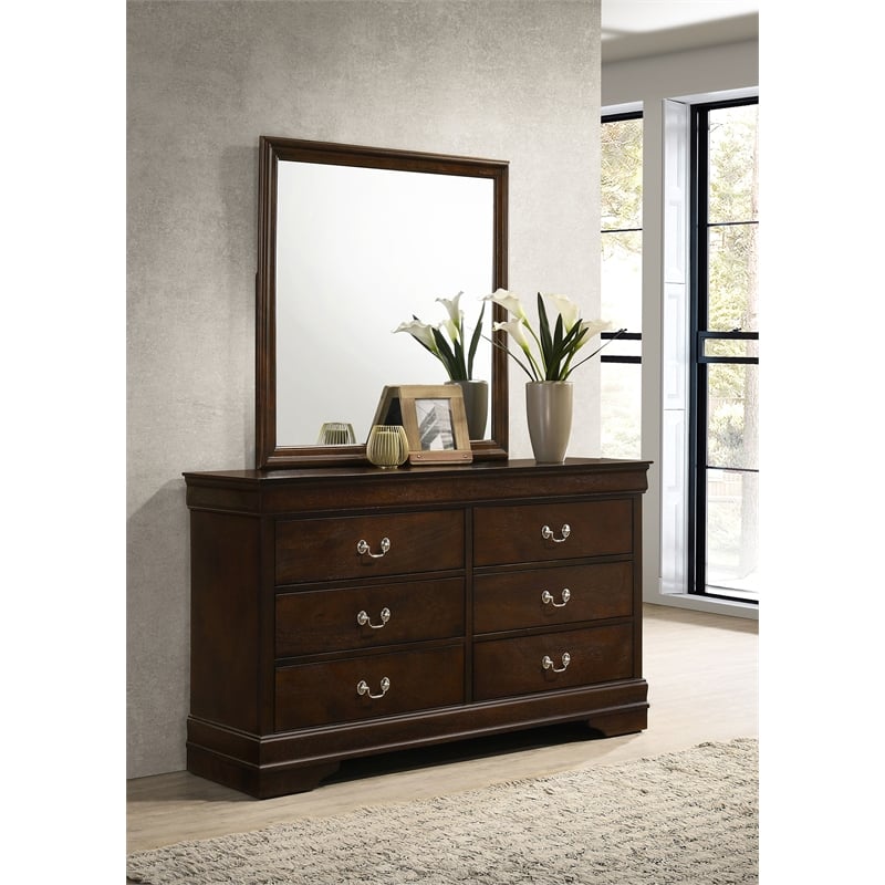 Pemberly Row 6-drawer Dresser and Rectangular Mirror in Cappuccino