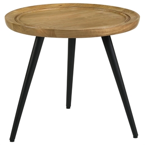 Pemberly Row Round Mango Wood Side End Table in Natural and Black