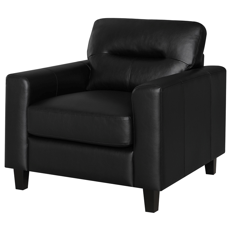 Pemberly Row Faux Leather Upholstered Track Arm Chair in Black