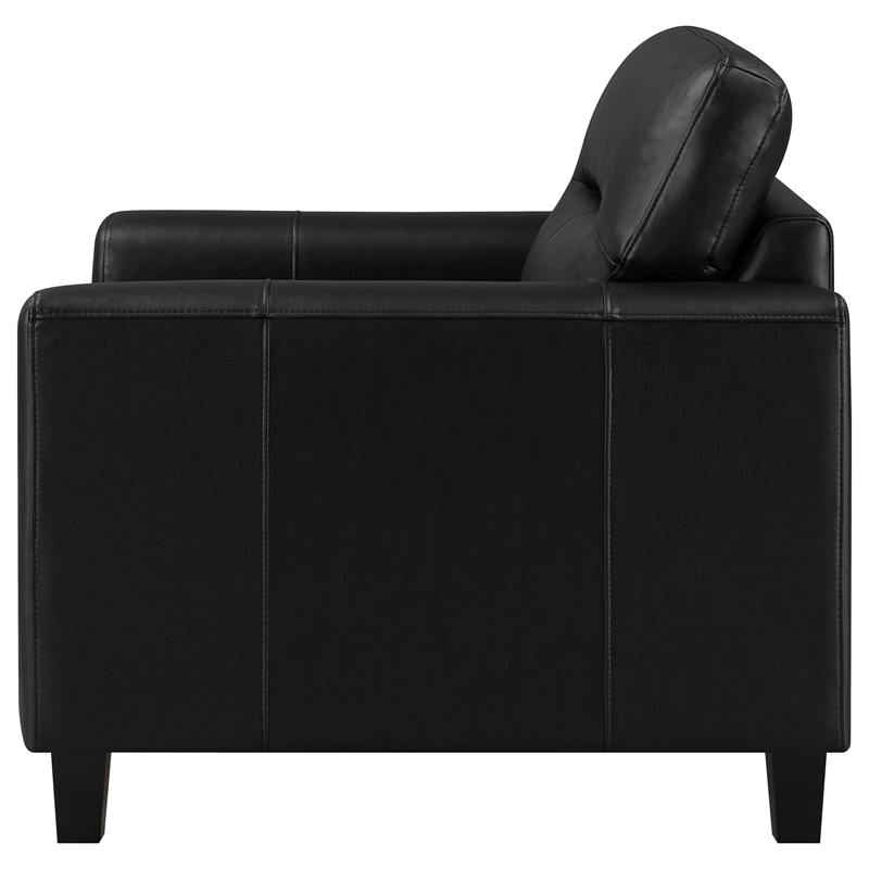 Pemberly Row Faux Leather Upholstered Track Arm Chair in Black