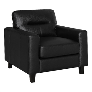Pemberly Row Faux Leather Upholstered Track Arm Chair in Black
