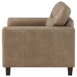 Pemberly Row Faux Leather Upholstered Track Arm Chair in Brown