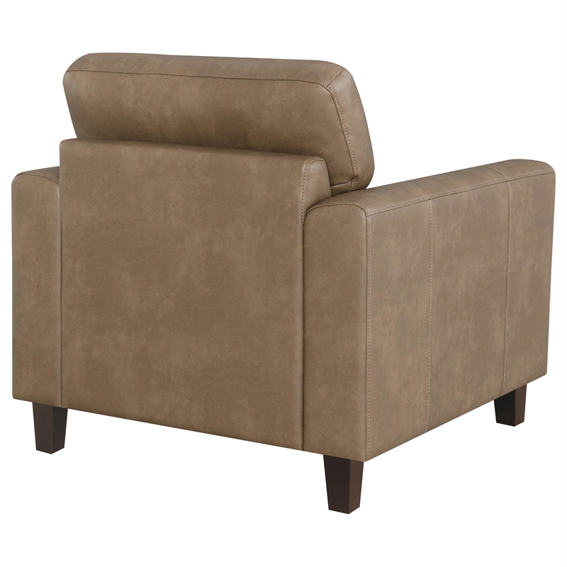 Pemberly Row Faux Leather Upholstered Track Arm Chair in Brown
