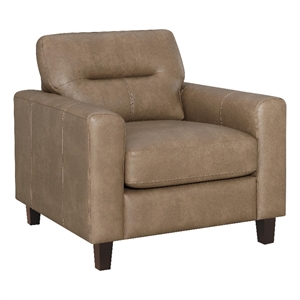 Pemberly Row Faux Leather Upholstered Track Arm Chair in Brown