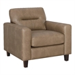 Pemberly Row Faux Leather Upholstered Track Arm Chair in Brown