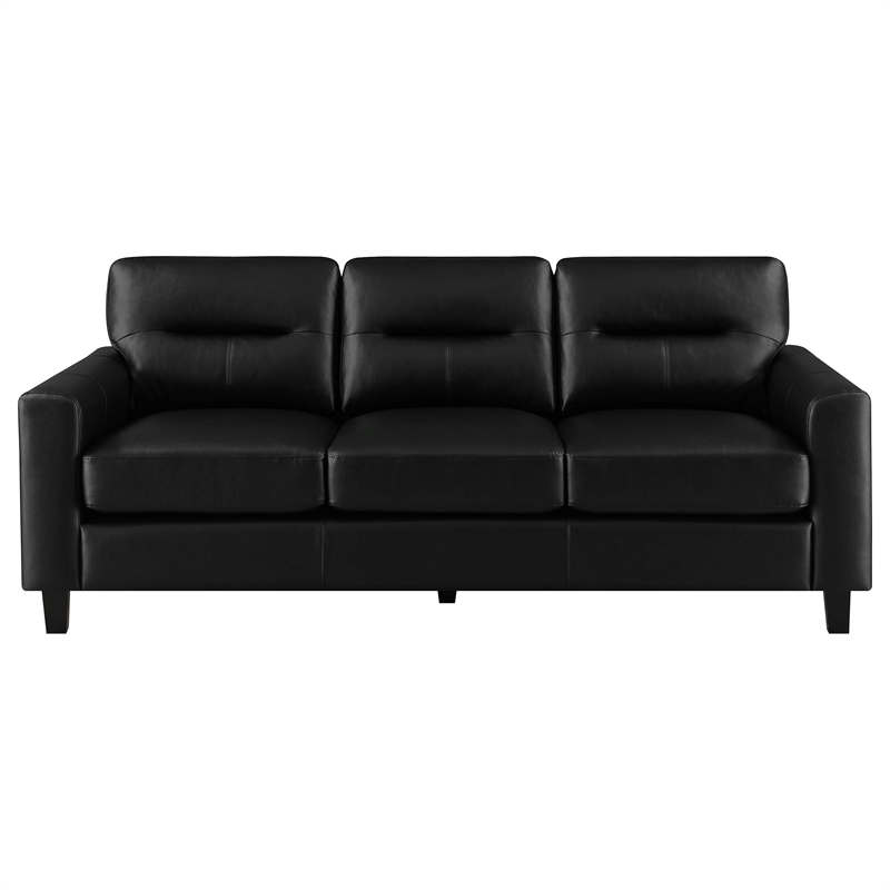 Pemberly Row Faux Leather Upholstered Track Arm Sofa in Black