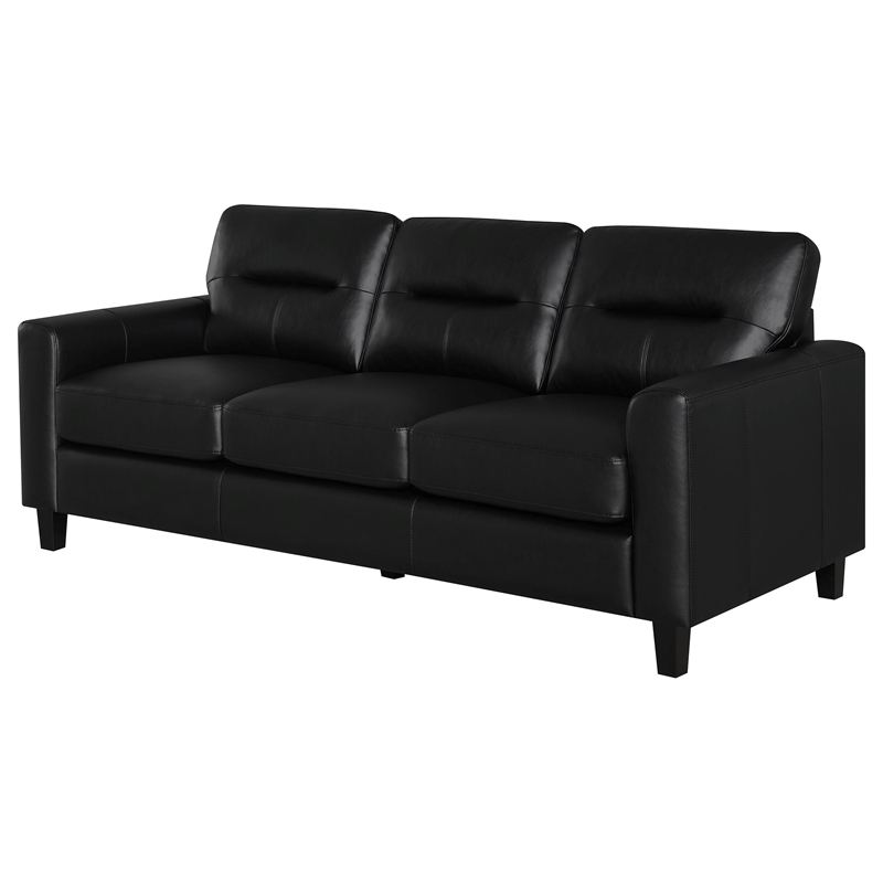 Pemberly Row Faux Leather Upholstered Track Arm Sofa in Black