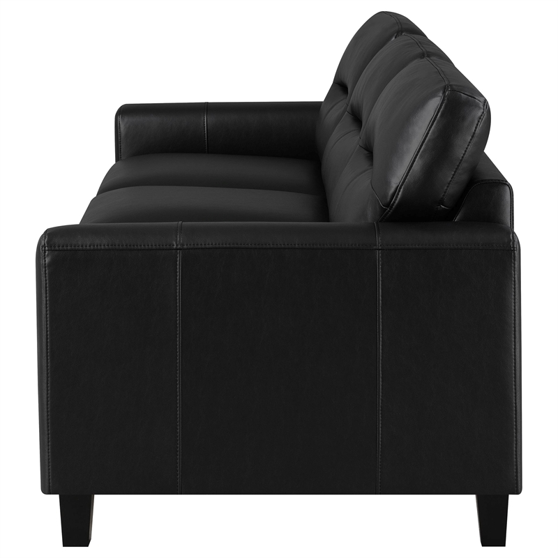 Pemberly Row Faux Leather Upholstered Track Arm Sofa in Black