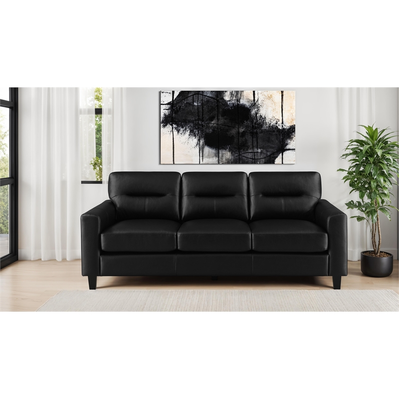 Pemberly Row Faux Leather Upholstered Track Arm Sofa in Black