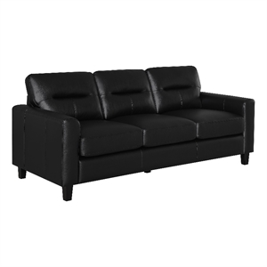 Pemberly Row Faux Leather Upholstered Track Arm Sofa in Black