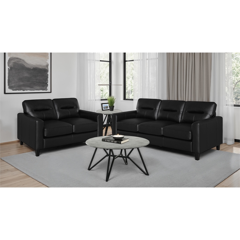 Pemberly Row 2-piece Faux Leather Upholstered Sofa Set in Black