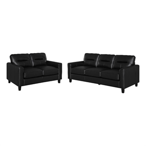 Pemberly Row 2-piece Faux Leather Upholstered Sofa Set in Black