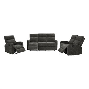 Pemberly Row 3-Piece Chenille Manual Reclining Sofa Set in Charcoal Gray