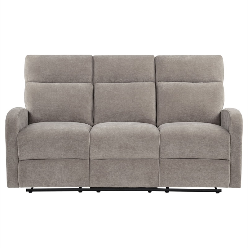 Pemberly Row Chenille Upholstered Manual Reclining Sofa in Sand