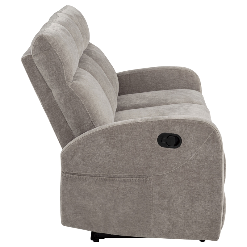 Pemberly Row Chenille Upholstered Manual Reclining Sofa in Sand
