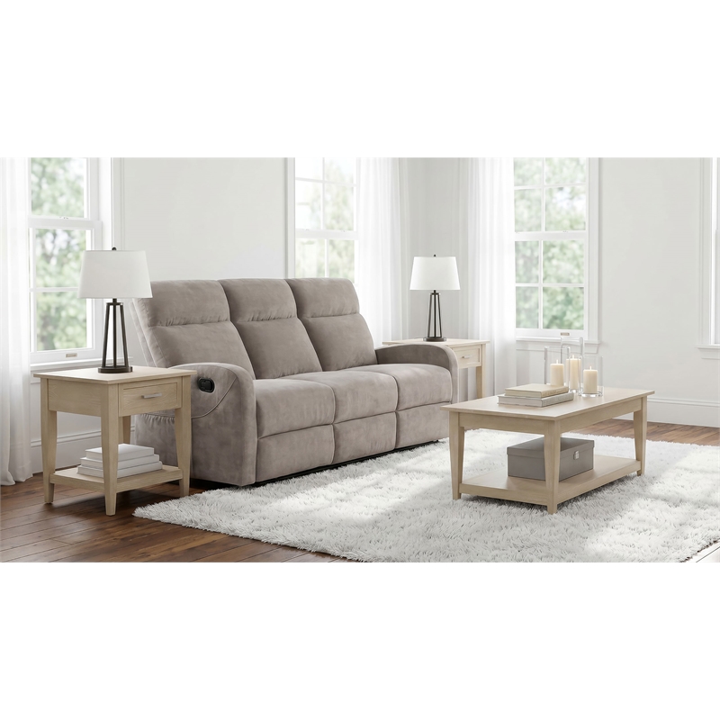 Pemberly Row Chenille Upholstered Manual Reclining Sofa in Sand