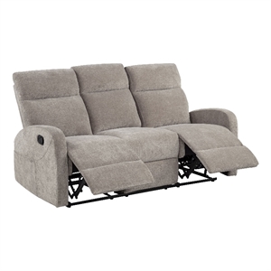 Pemberly Row Chenille Upholstered Manual Reclining Sofa in Sand