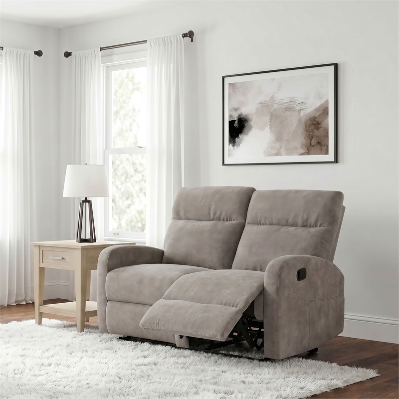 Pemberly Row Chenille Upholstered Manual Reclining Loveseat in Sand