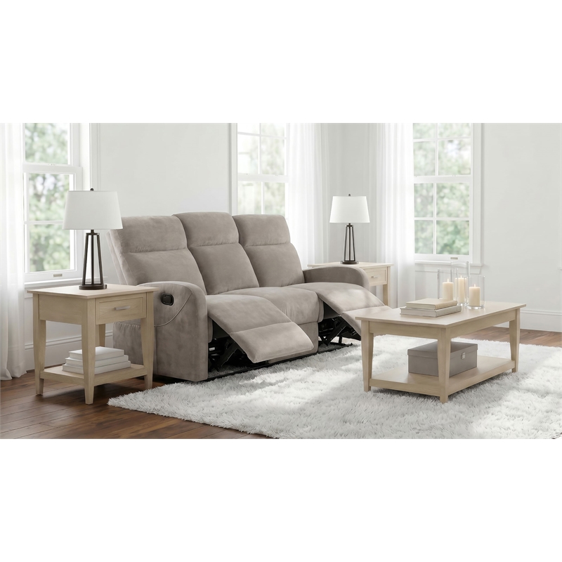 Pemberly Row Chenille Upholstered Manual Reclining Loveseat in Sand