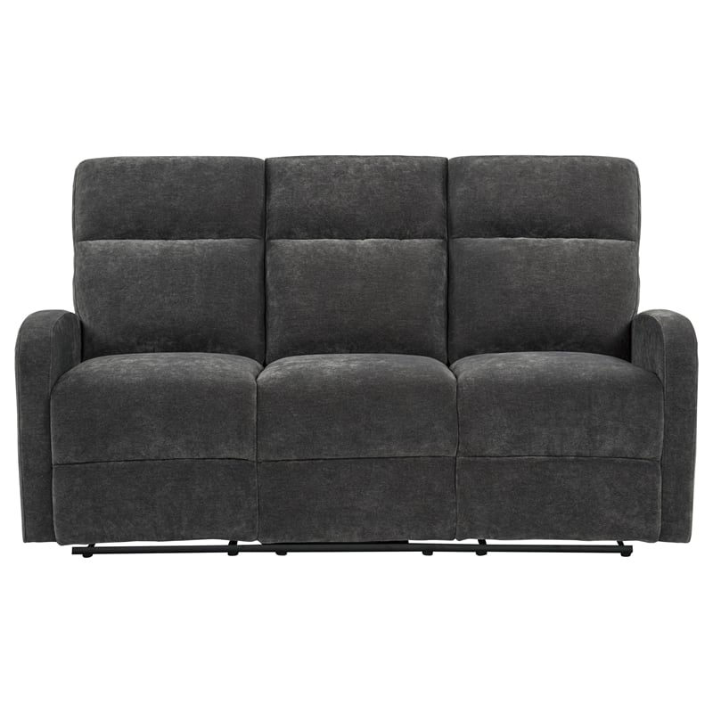 Pemberly Row Chenille Upholstered Manual Reclining Sofa in Charcoal Gray