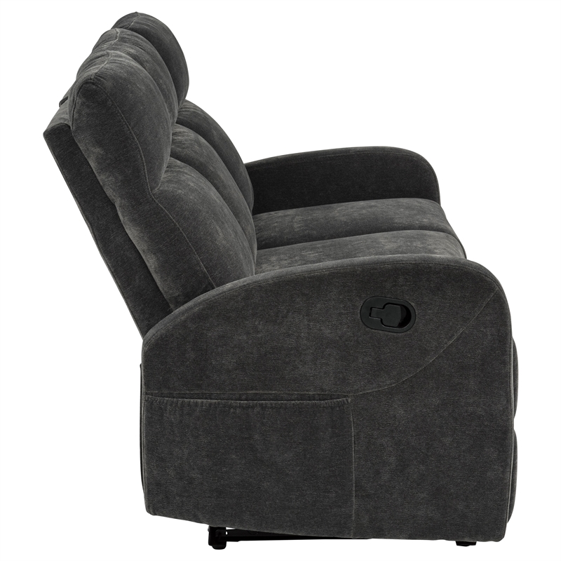 Pemberly Row Chenille Upholstered Manual Reclining Sofa in Charcoal Gray
