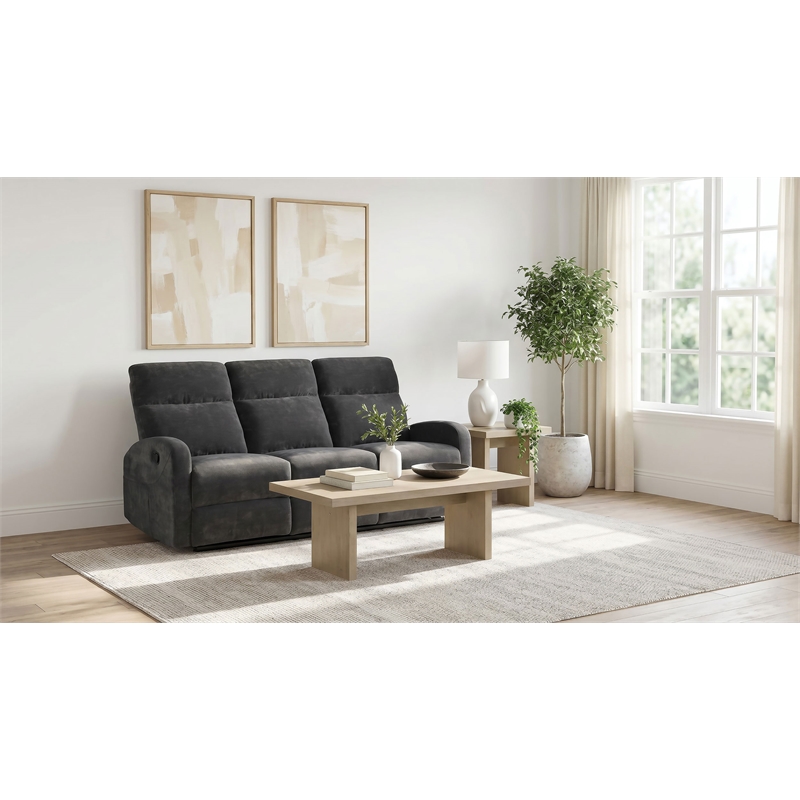 Pemberly Row Chenille Upholstered Manual Reclining Sofa in Charcoal Gray