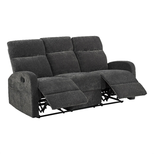 Pemberly Row Chenille Upholstered Manual Reclining Sofa in Charcoal Gray