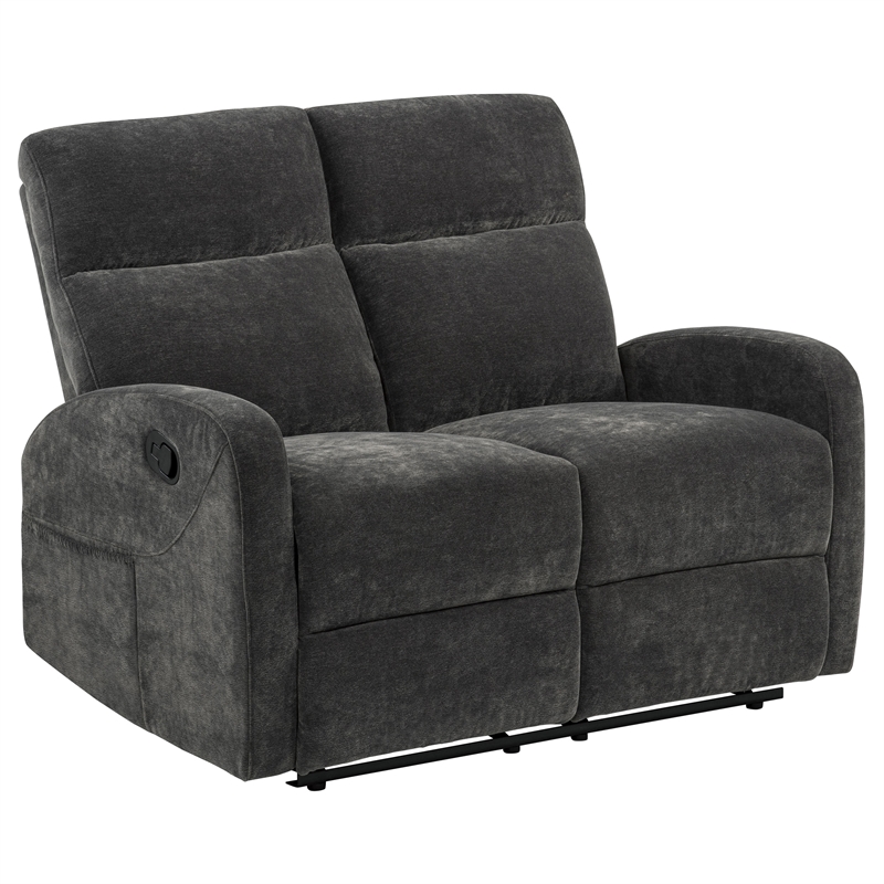 Pemberly Row Chenille Manual Reclining Loveseat in Charcoal Gray