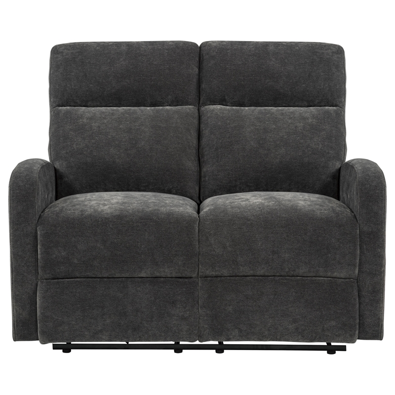 Pemberly Row Chenille Manual Reclining Loveseat in Charcoal Gray
