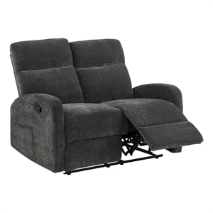 Pemberly Row Chenille Manual Reclining Loveseat in Charcoal Gray