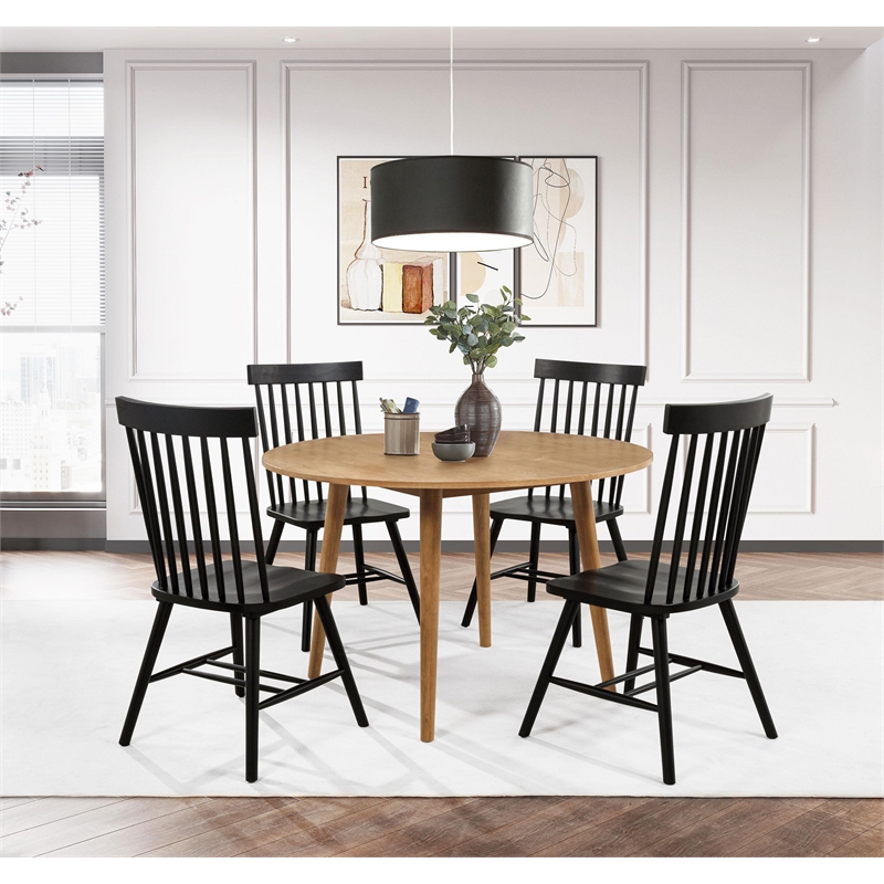 Pemberly Row 5-Piece Round Wood Dining Table Set in Light Ash Brown/Black