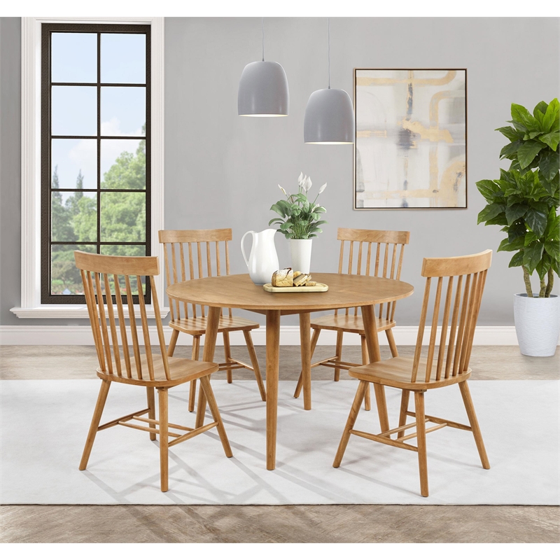 Pemberly Row 5-Piece Round Wood Dining Table Set in Light Ash Brown