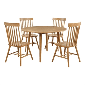 Pemberly Row 5-Piece Round Wood Dining Table Set in Light Ash Brown