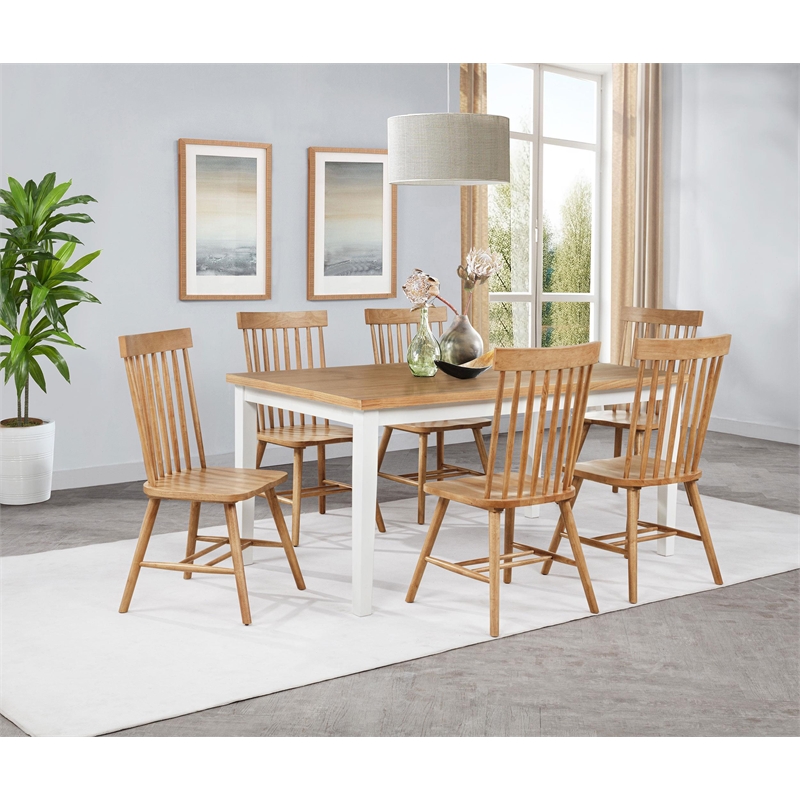 Pemberly Row 7-Piece Rectangular Wood Dining Set in Light Ash Brown/White
