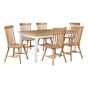 Pemberly Row 7-Piece Rectangular Wood Dining Set in Light Ash Brown/White