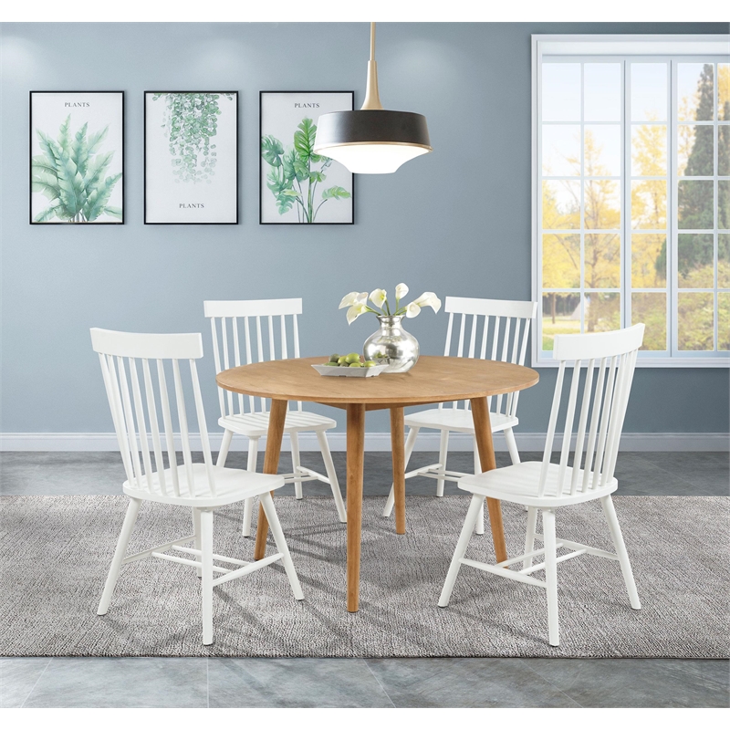 Pemberly Row 5-Piece Round Wood Dining Table Set in Light Ash Brown/White