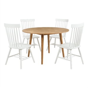 Pemberly Row 5-Piece Round Wood Dining Table Set in Light Ash Brown/White