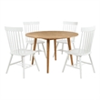 Pemberly Row 5-Piece Round Wood Dining Table Set in Light Ash Brown/White