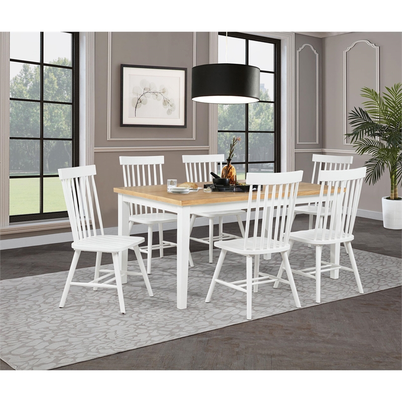 Pemberly Row 7-Piece Rectangular Wood Dining Set in White/Light Ash Brown
