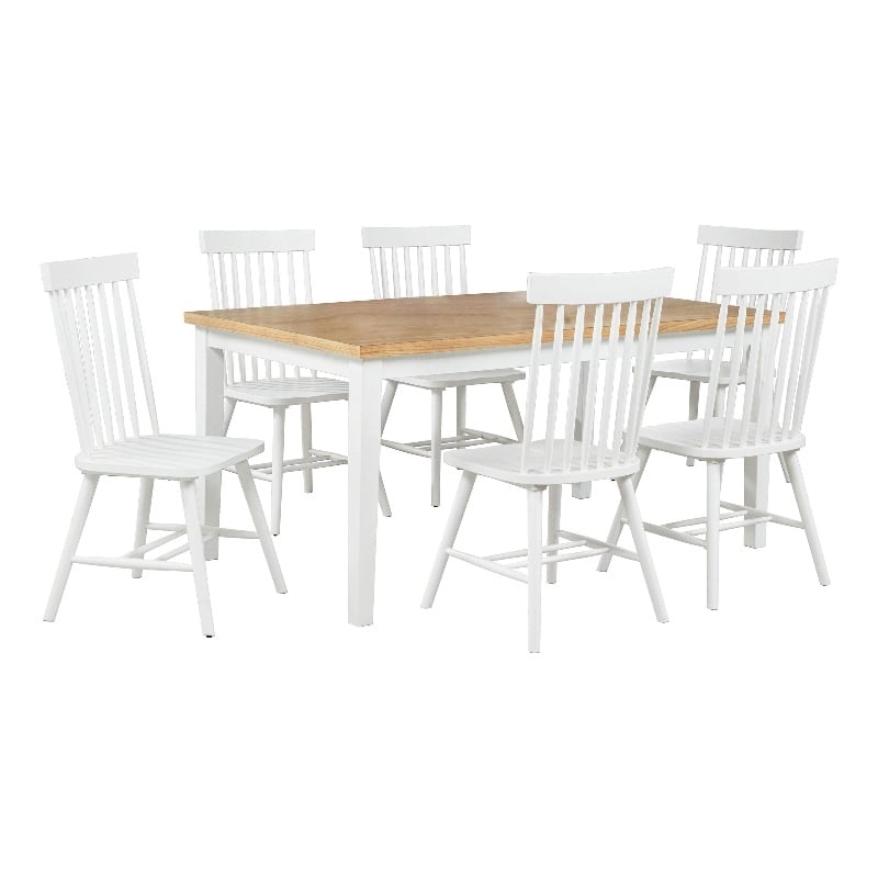 Pemberly Row 7-Piece Rectangular Wood Dining Set in White/Light Ash Brown