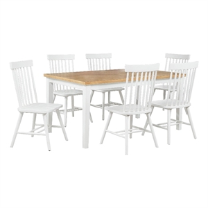 Pemberly Row 7-Piece Rectangular Wood Dining Set in White/Light Ash Brown