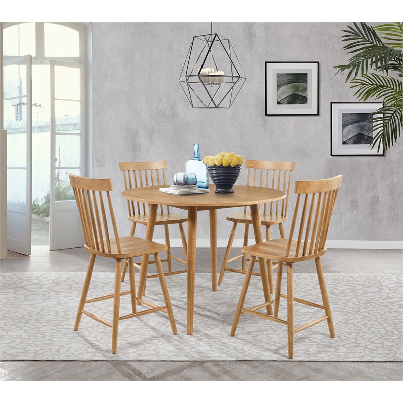 Pemberly Row 5-Piece Round Counter Height Dining Set in Light Ash Brown
