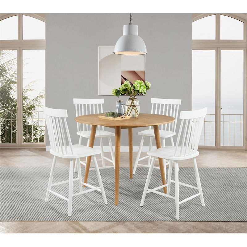 Pemberly Row 5-Piece Round Counter Dining Set in Light Ash Brown/White