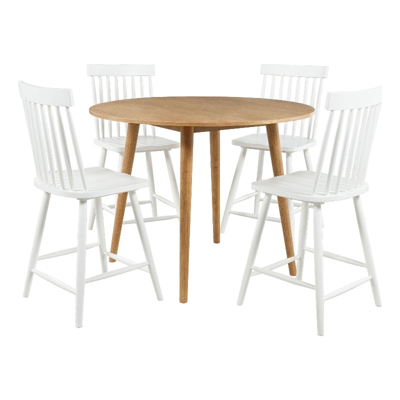Pemberly Row 5-Piece Round Counter Dining Set in Light Ash Brown/White
