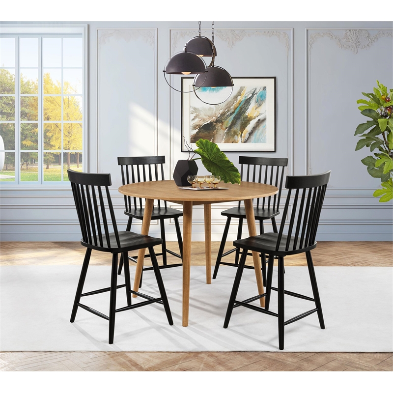 Pemberly Row 5-Piece Round Counter Dining Set in Light Ash Brown/Black