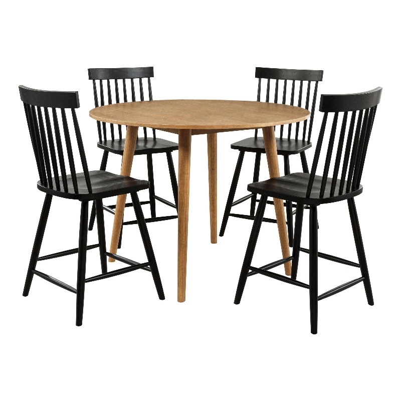 Pemberly Row 5-Piece Round Counter Dining Set in Light Ash Brown/Black